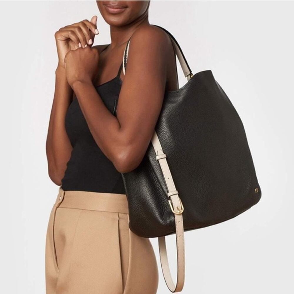 Etienne Aigner Ava Leather Hobo In Black +Anthropologie Chevron Beaded Bag Strap